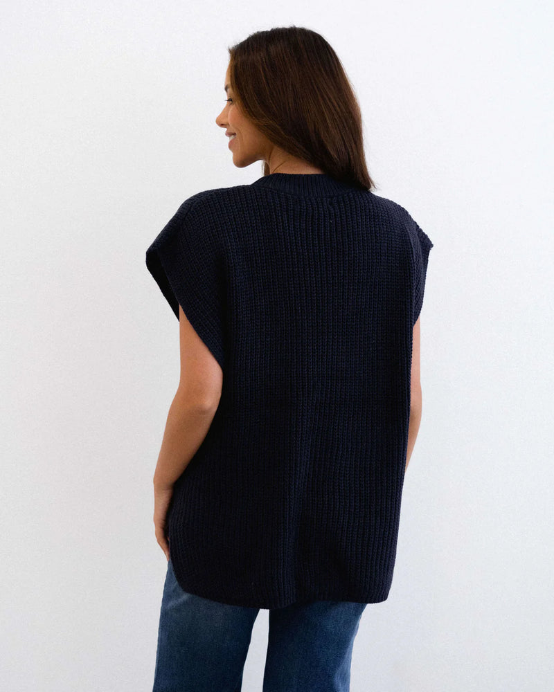 Button Detail Vest - Navy