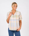 Dropped Shoulder Shirt with Rounded Hem - Blue Check