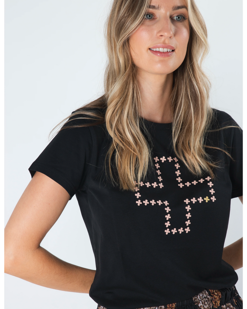 T-Shirt Black Antique Rose Cross