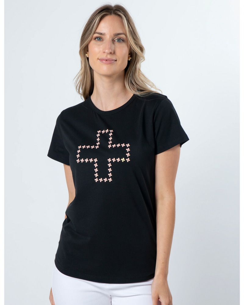 T-Shirt Black Antique Rose Cross