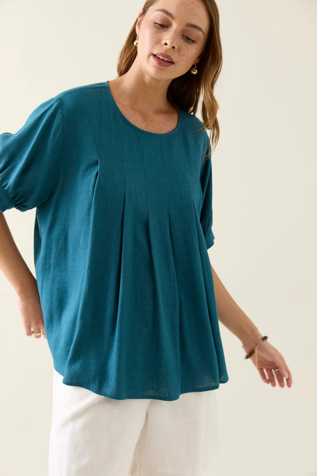 Ingrid Pleat Top - Baltic