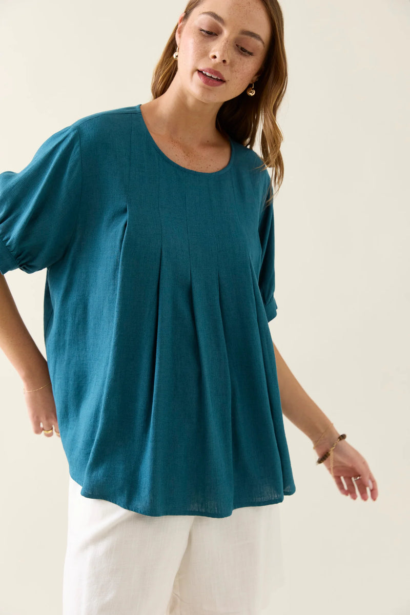 Ingrid Pleat Top - Baltic