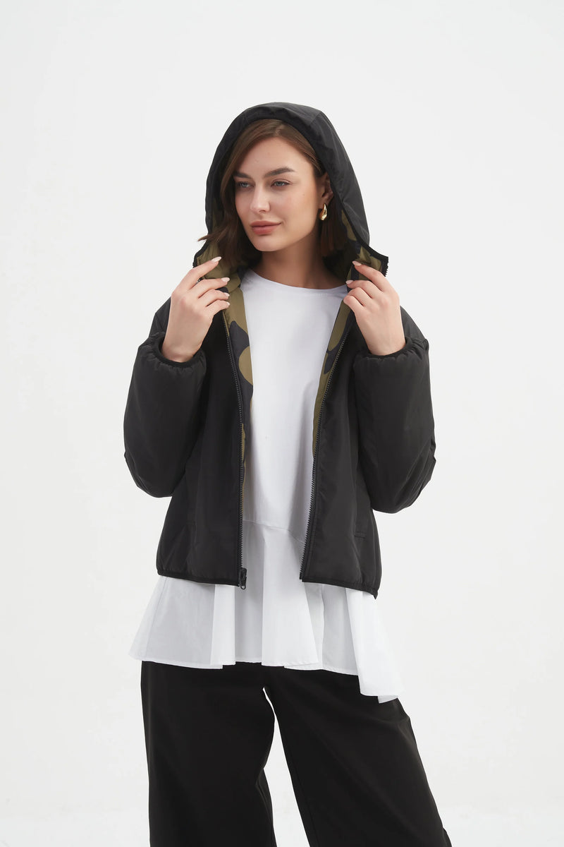Reversible Print Puffer Jacket - Moss/Black Blot Print