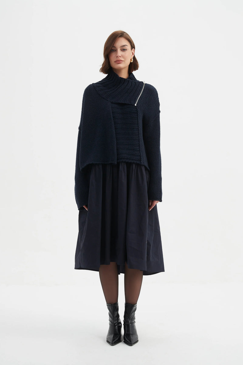 Zip Collar Cardigan - Navy