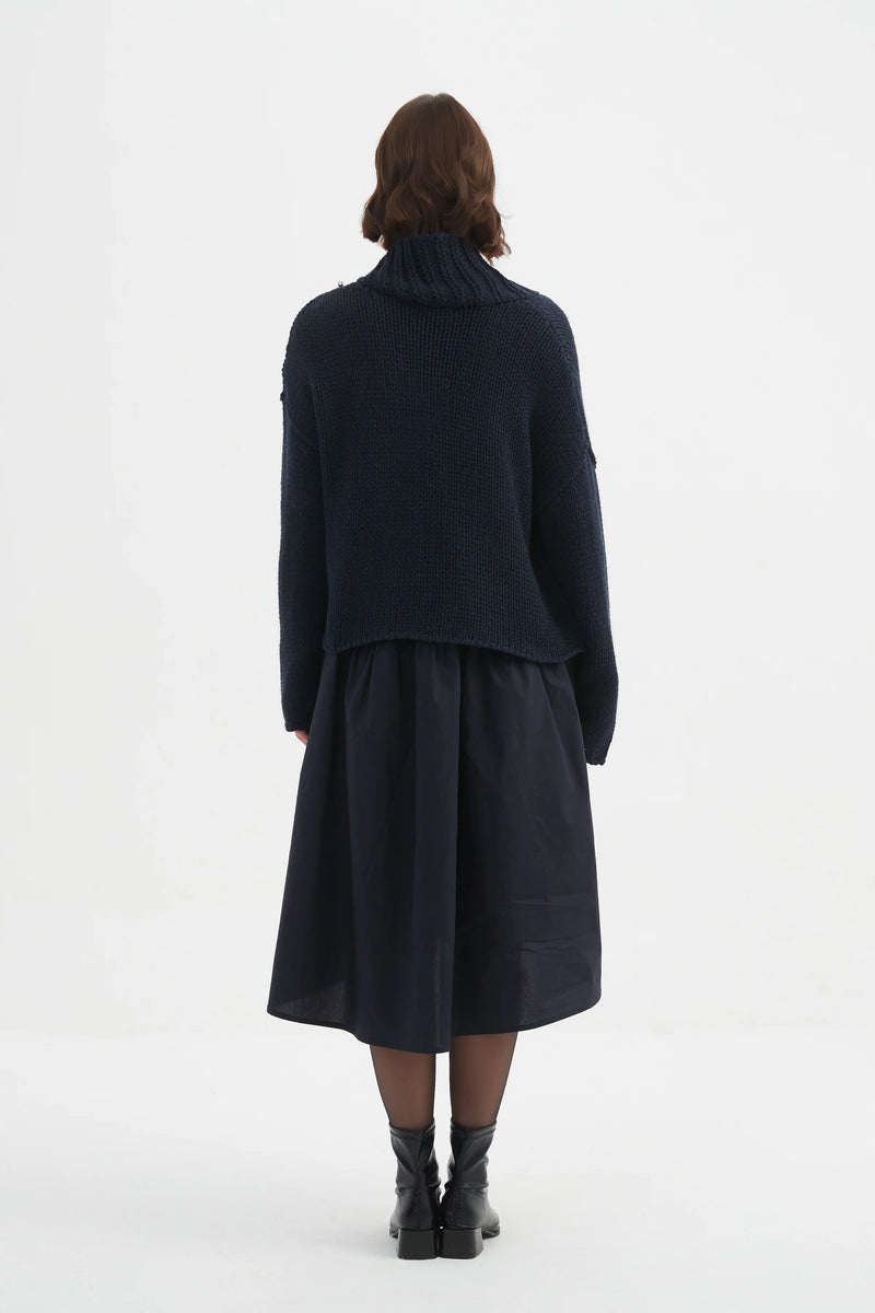 Zip Collar Cardigan - Navy