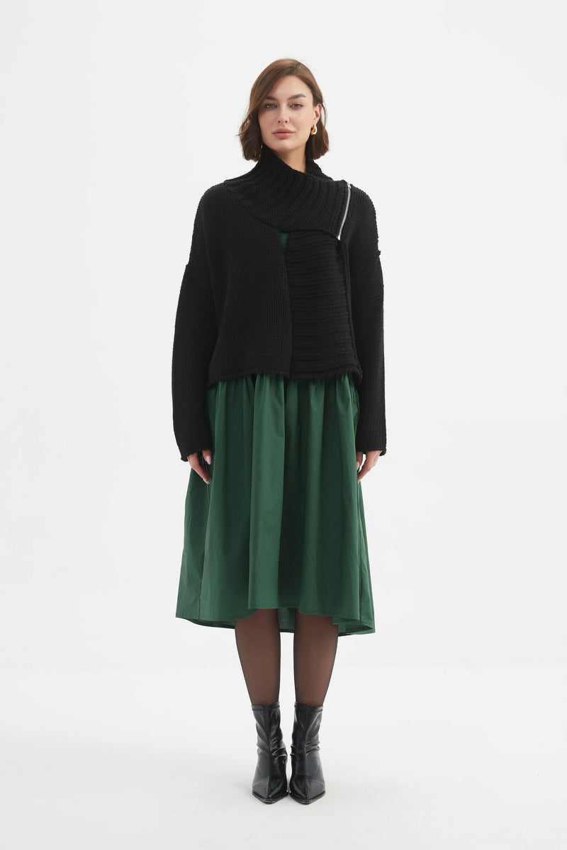 Zip Collar Cardigan - Black