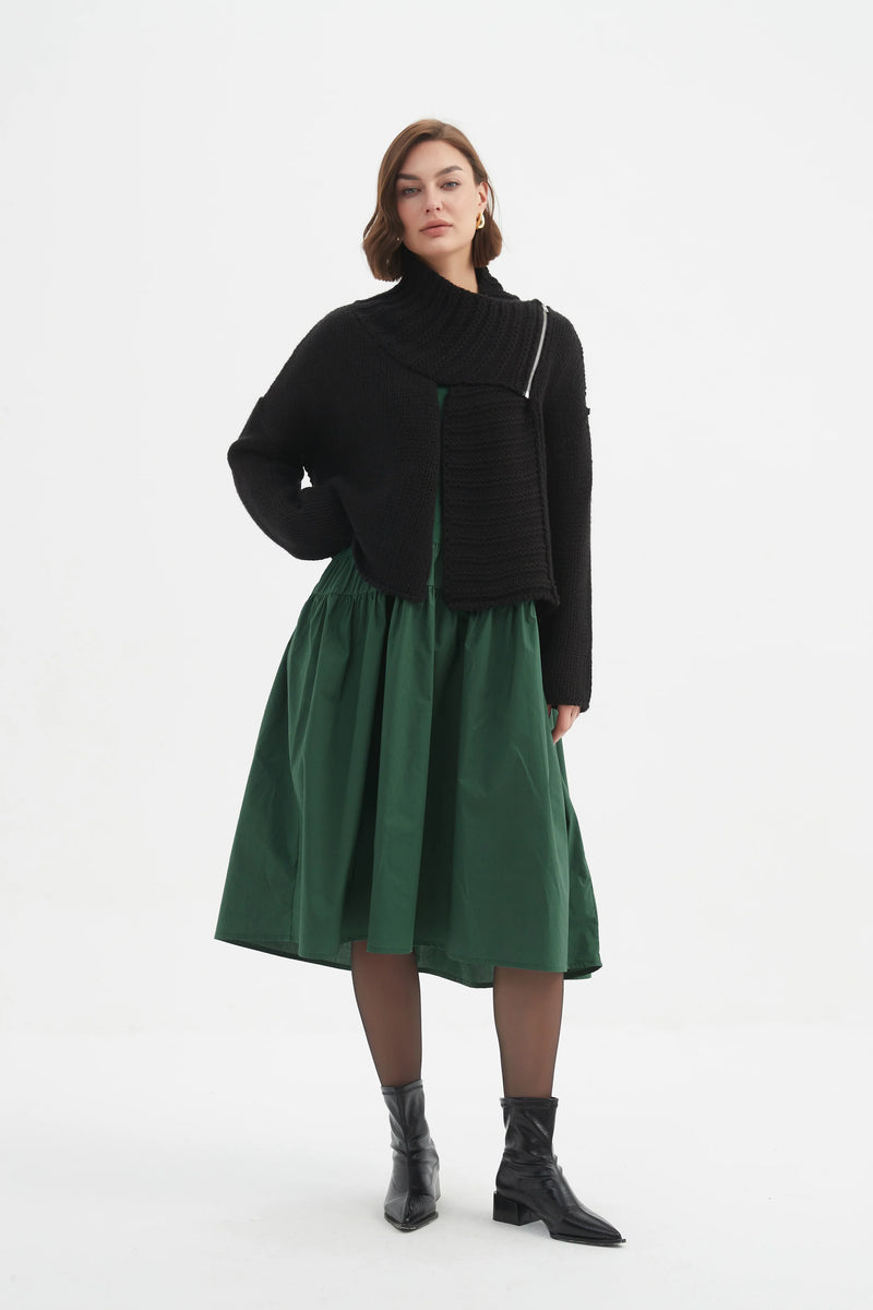 Zip Collar Cardigan - Black