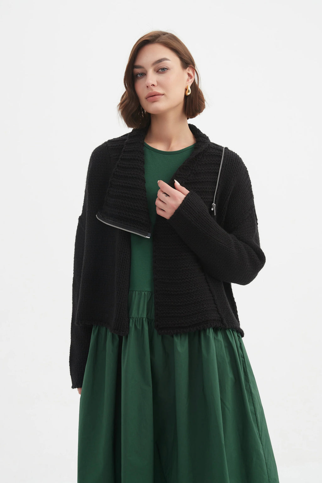 Zip Collar Cardigan - Black