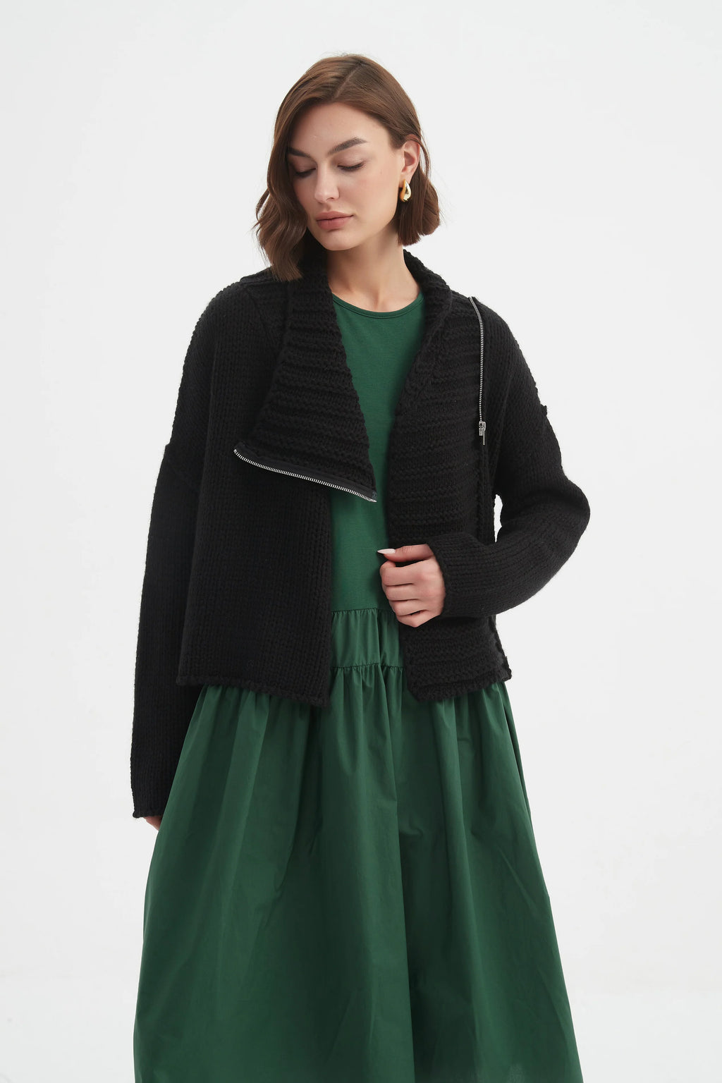 Zip Collar Cardigan - Black