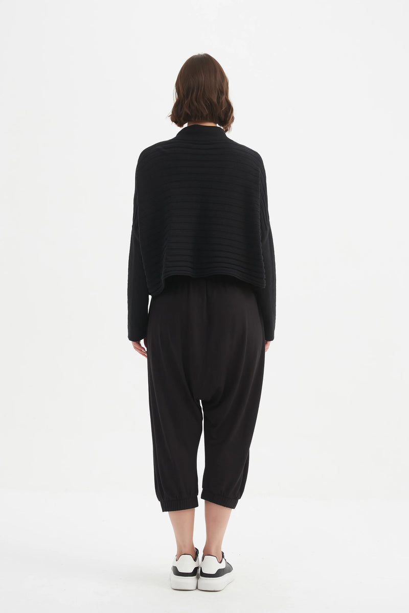 Cowl Neck Button Knit - Black