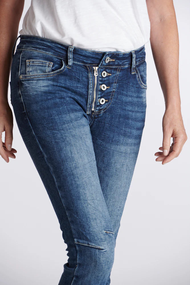Classic Zip Button Jean / Dark Denim