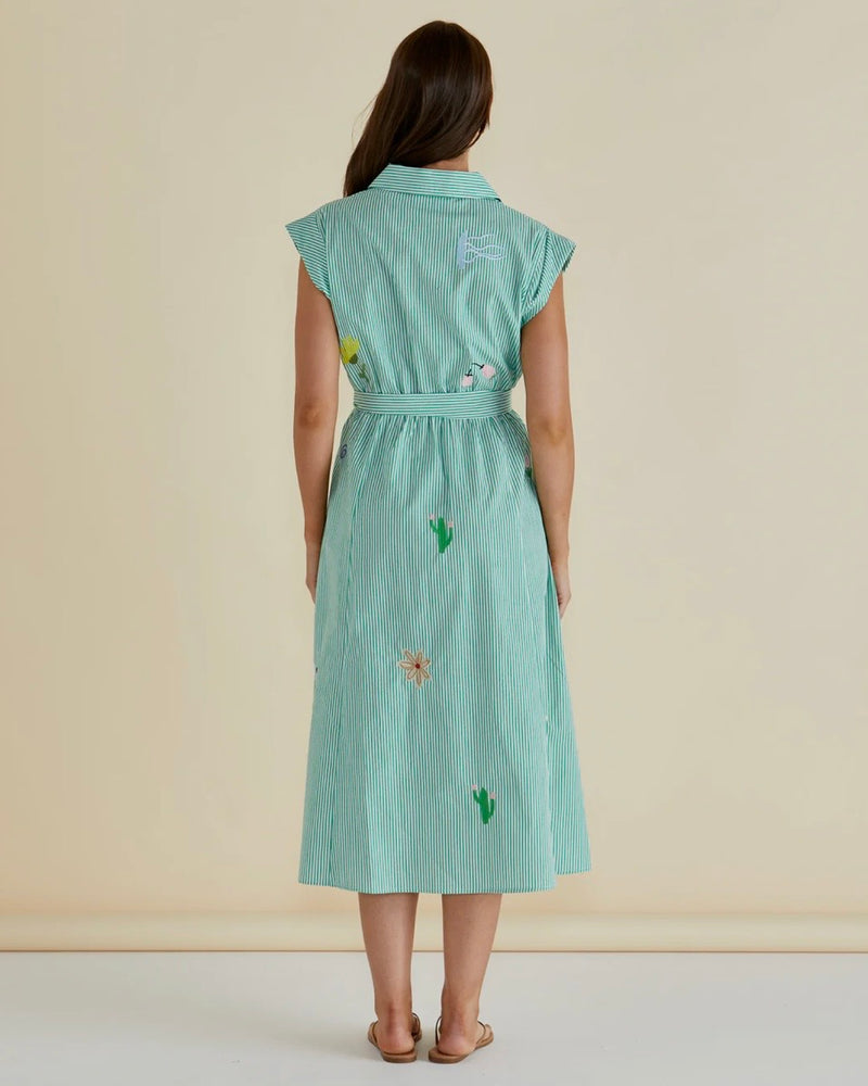 Gloria Floral Dress - Floral Green Stripe