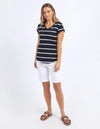 Manly Stripe Vee Tee Dark Sapphire/ White