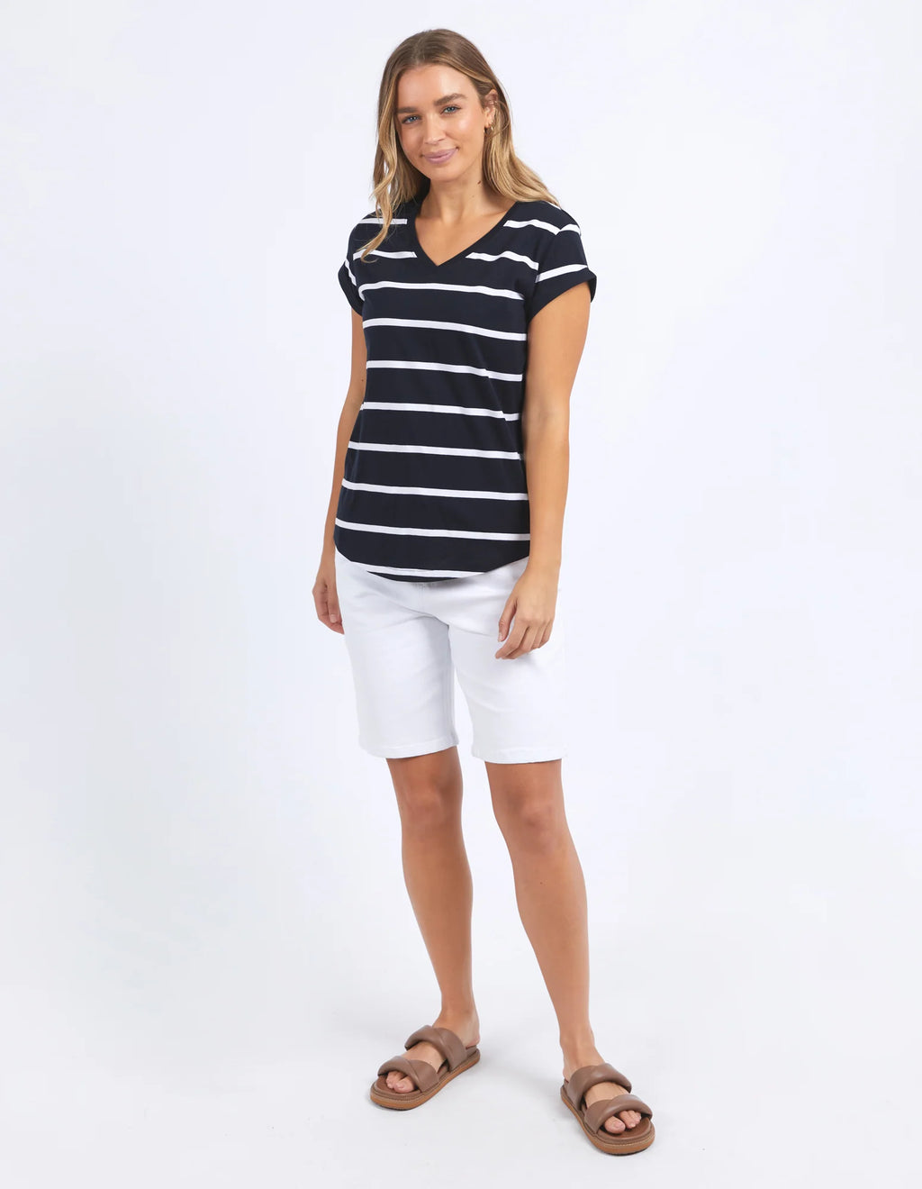 Manly Stripe Vee Tee Dark Sapphire/ White