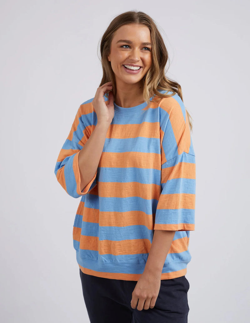 Mazie Block Stripe Sweat - Azure and Mango Stripe