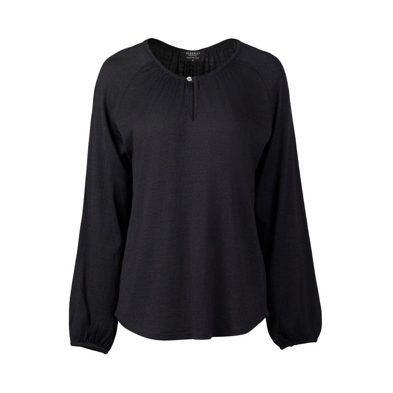 Merino Round Neck Top With Front Keyhole / Midnight