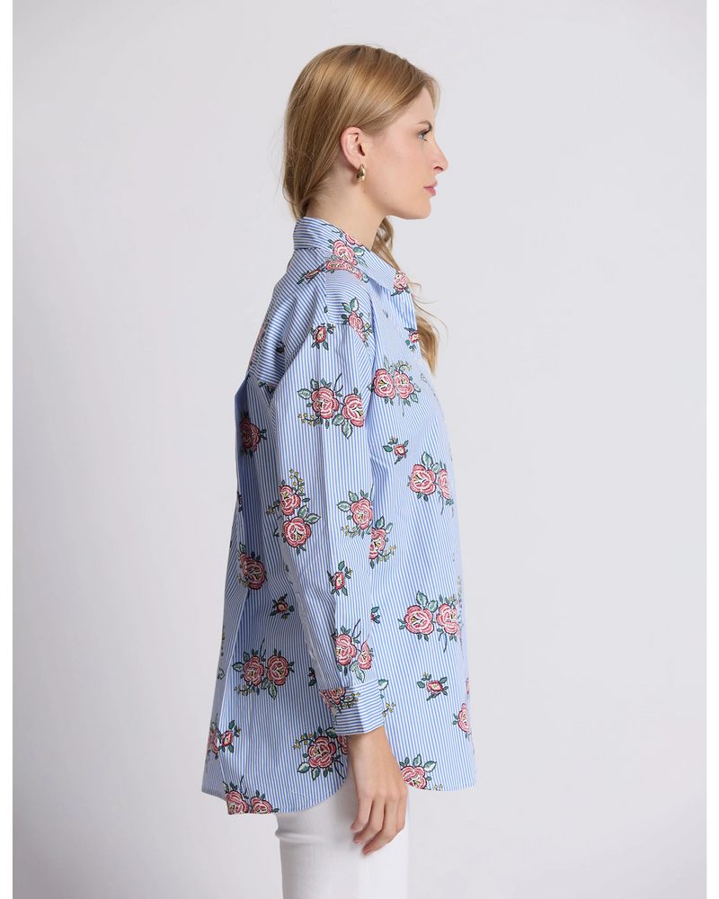Estella Shirt / Floral Blue Stripe