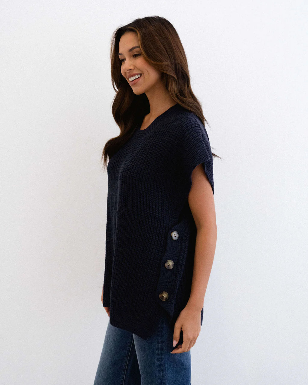 Button Detail Vest - Navy