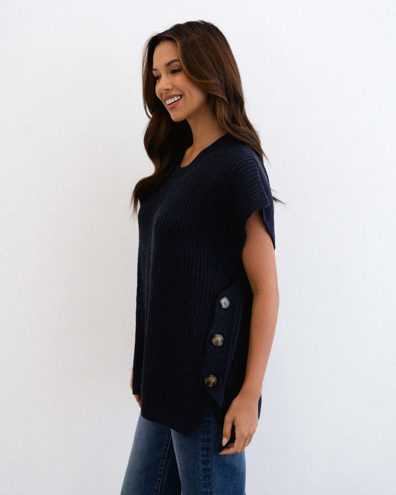Button Detail Vest - Navy