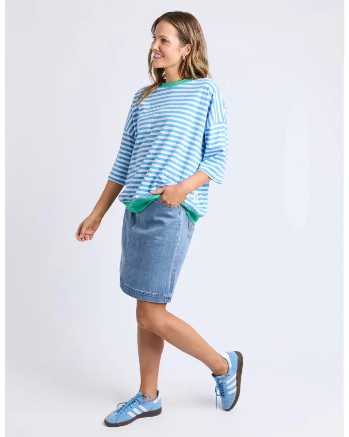 Mazie Stripe Ringer Sweat / Azure & White Stripe