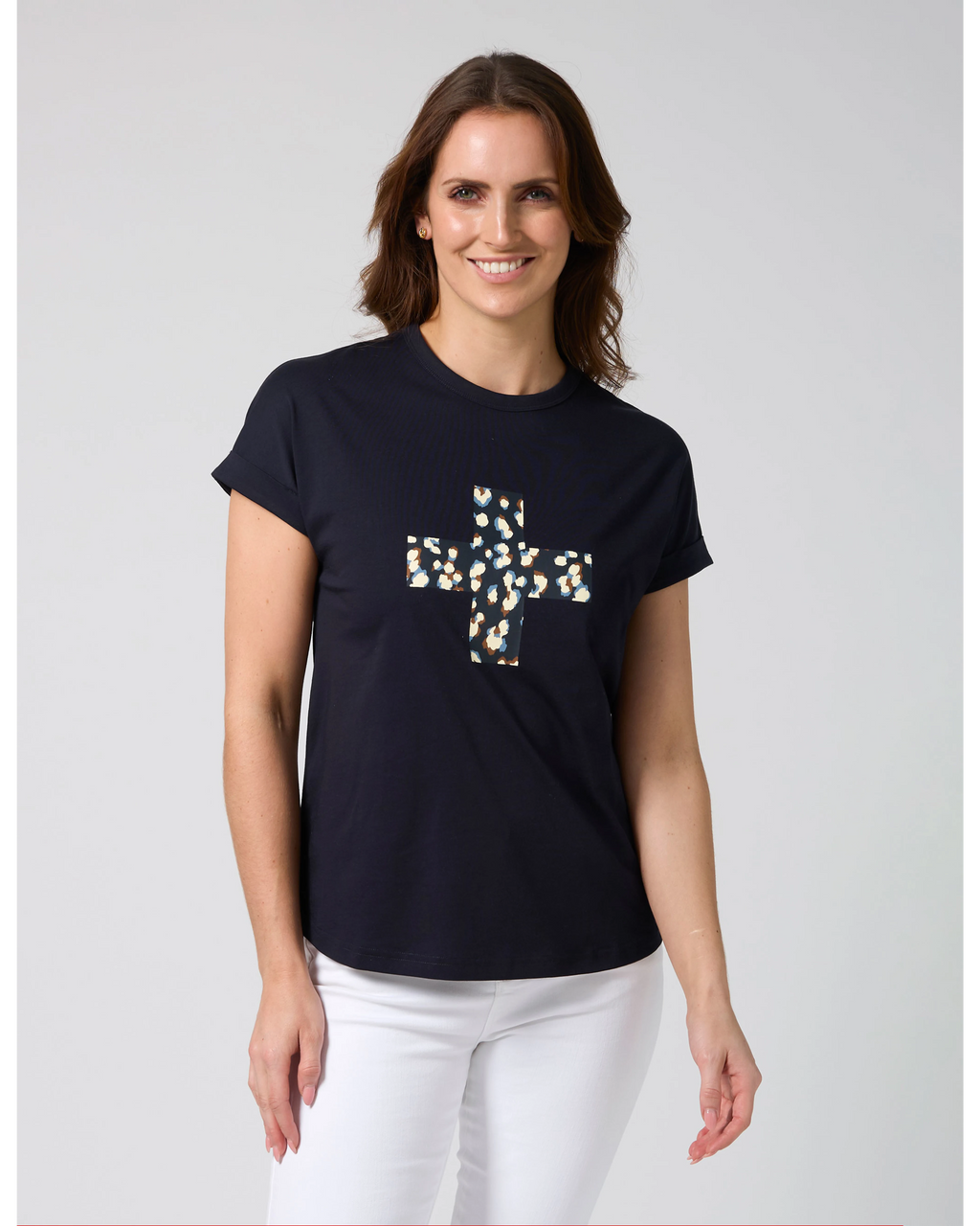 Soho  Cuff Tee / Deep Navy Leopard Cross