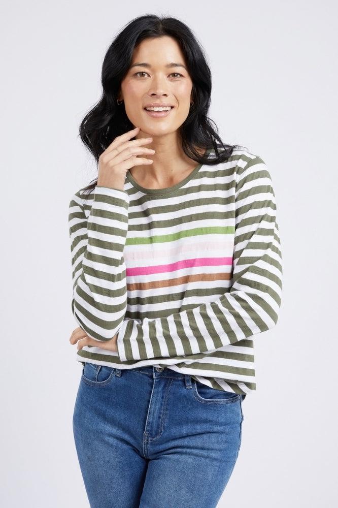 Harmony LS Tee Khaki White Stripe