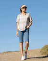 Dropped Shoulder Shirt with Rounded Hem - Blue Check