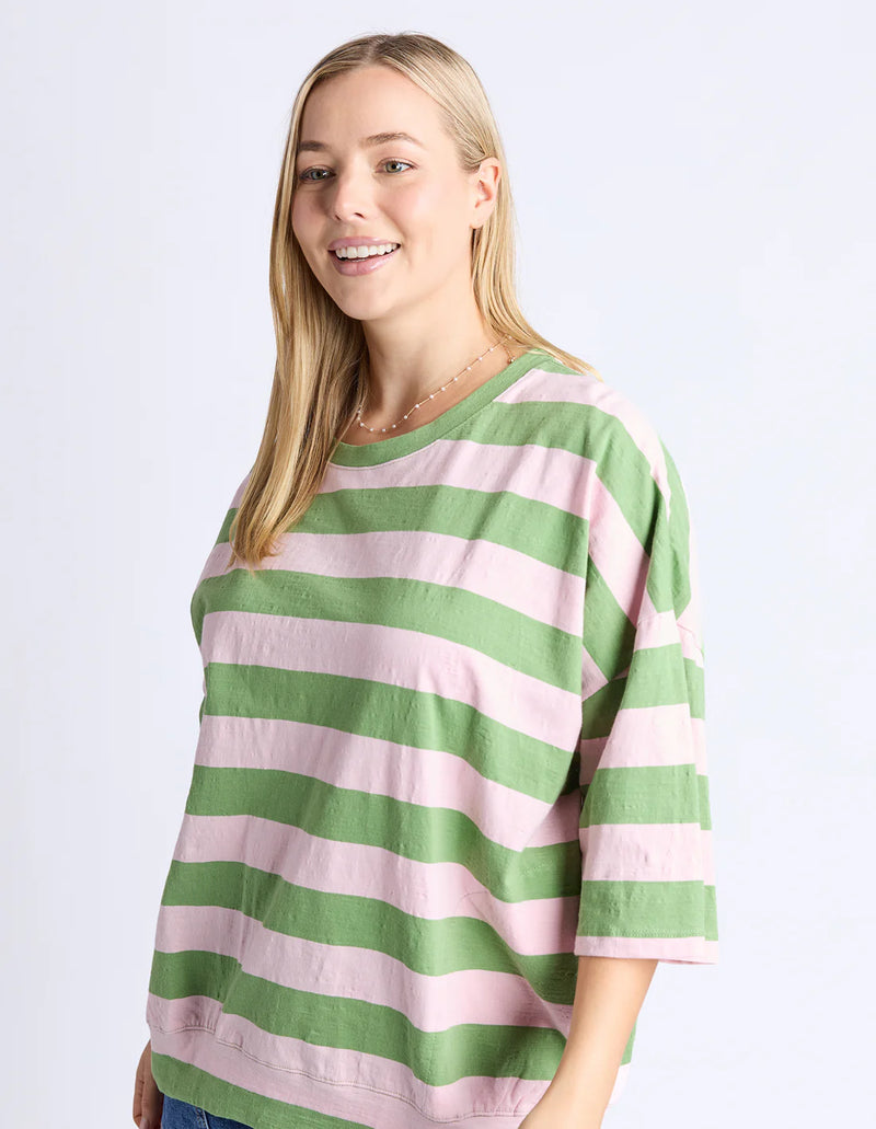 Mazie Block Stripe Sweat / Forest Green & Pink Lady Stripe