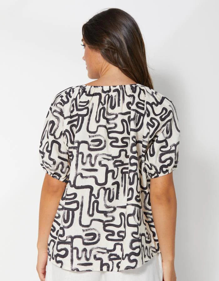 Zavia Blouse - Black Squiggle