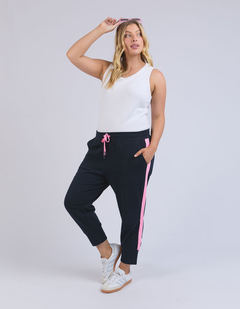 Brunch Pant - Side Tape - Navy with Neon Pink Tape