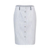 Knee Length Skirt with Contrast Buttons and Trim - Ink/White Stripe