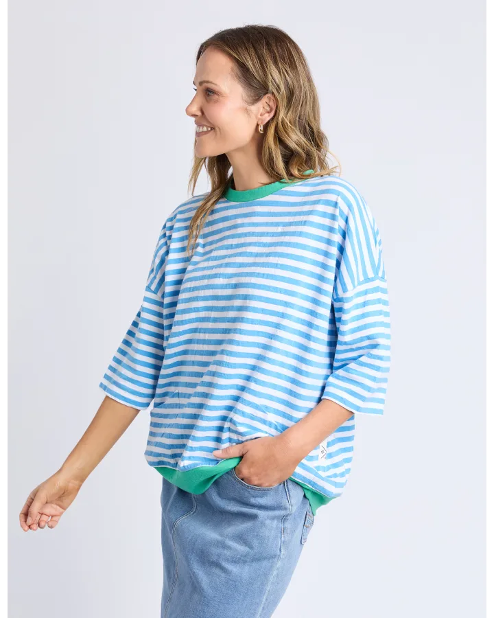 Mazie Stripe Ringer Sweat / Azure & White Stripe