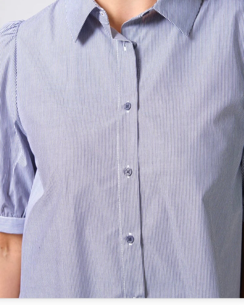 Asha Blouse - Navy White Stripe