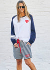 Retro Heart L/L Tee - White/Navy