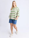 Mazie Block Stripe Sweat / Forest Green & Pink Lady Stripe