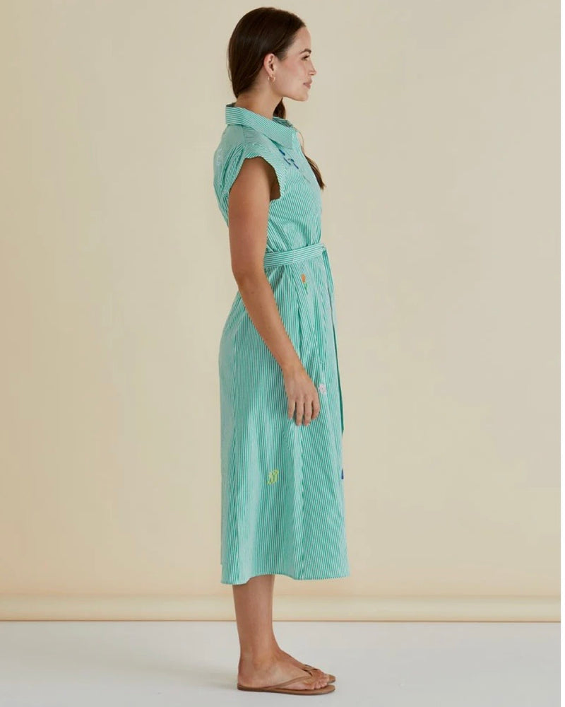 Gloria Floral Dress - Floral Green Stripe