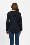 Merino Round Neck Top With Front Keyhole / Midnight