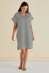 Elise V Neck Dress / White Black Stripe