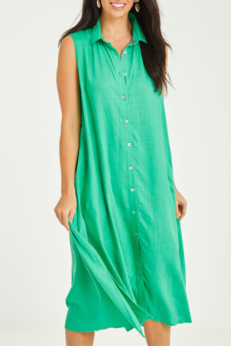 Cara Sleeveless Shirt Dress - Green