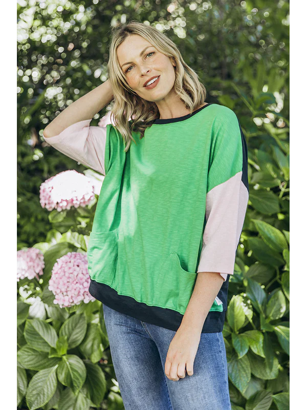 Mazie Colour Block Sweat - Greenbriar