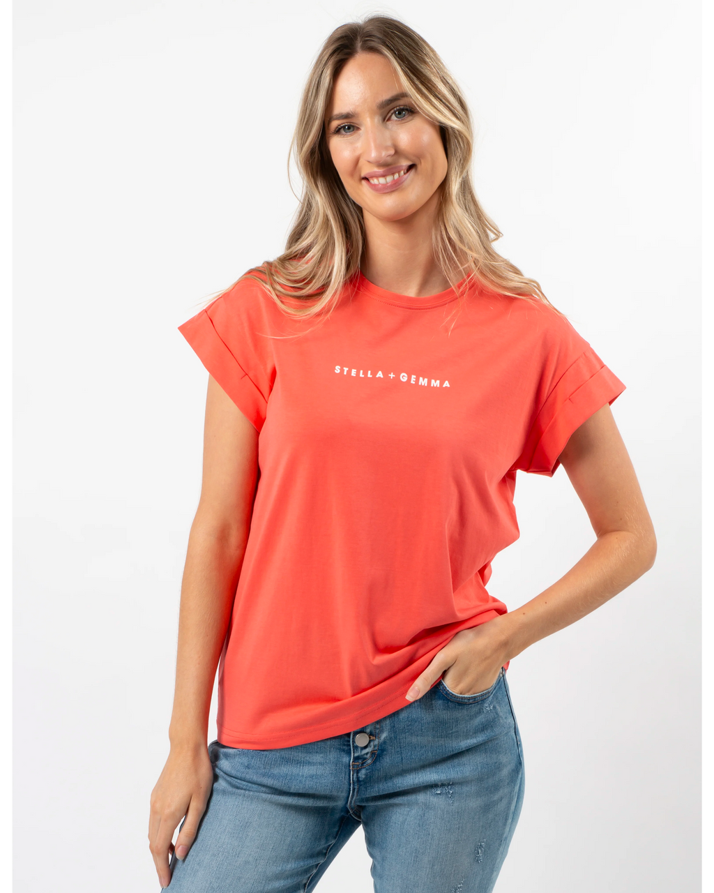 Cuff Sleeve Tee Shirt / Coral S+ G Logo