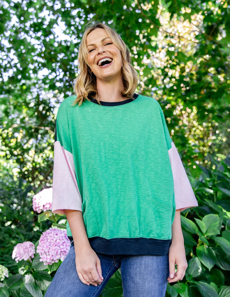 Mazie Colour Block Sweat - Greenbriar