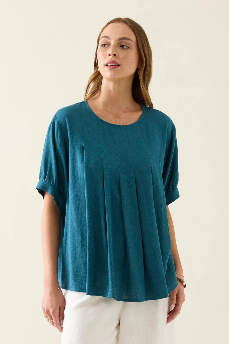 Ingrid Pleat Top - Baltic