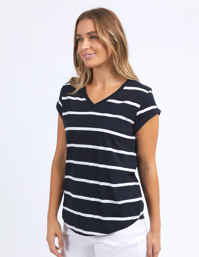 Manly Stripe Vee Tee Dark Sapphire/ White