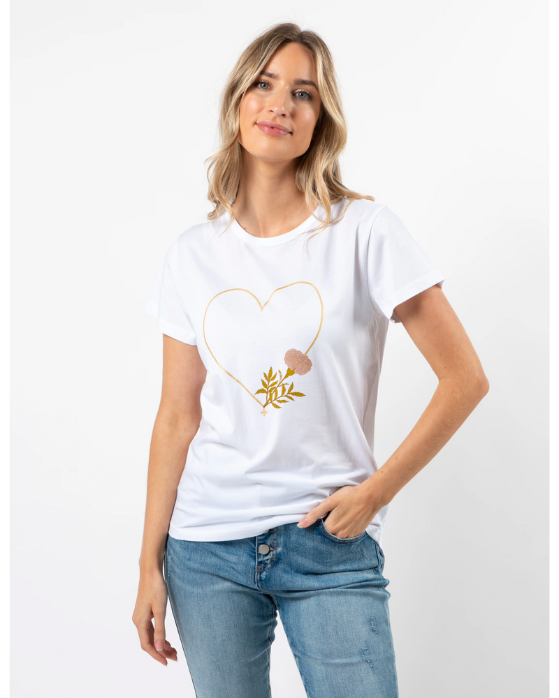 T-Shirt White Fiore with Gold Heart