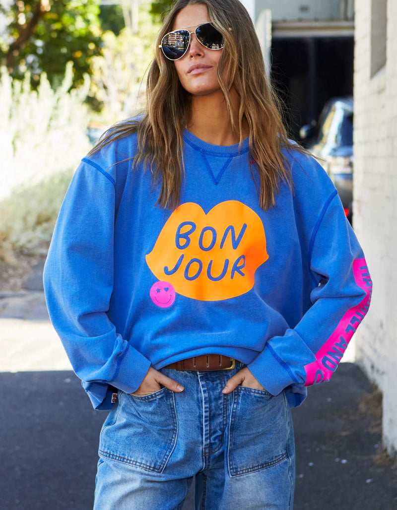 Bonjour Washed Blue Sweat - Royal Blue