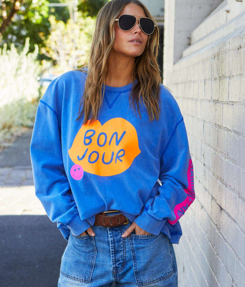 Bonjour Washed Blue Sweat - Royal Blue