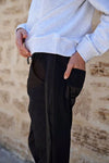 Cotton Twill w Satin Stripe Pant - Black