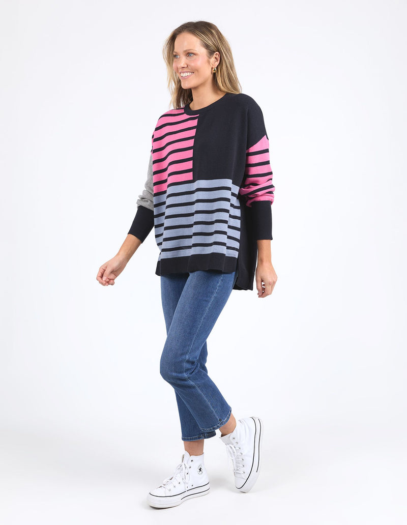 Effie Mixed Knit - Navy/Steel Blue/ Pink Geranium