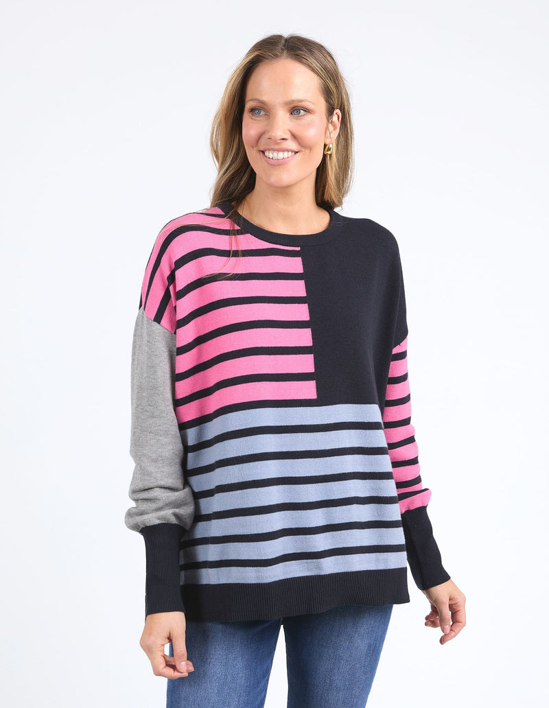 Effie Mixed Knit - Navy/Steel Blue/ Pink Geranium